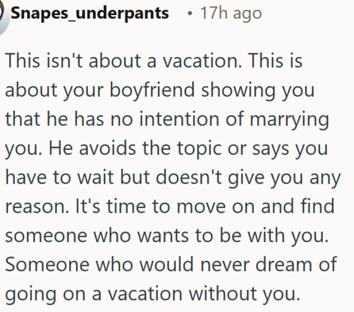 Her boyfriend keeps avoiding the topic of marriage.