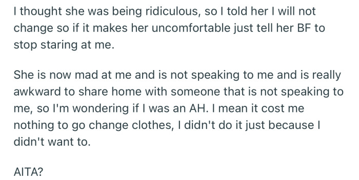 OP refused to change, and ever since, she and her roommate have not been on speaking terms