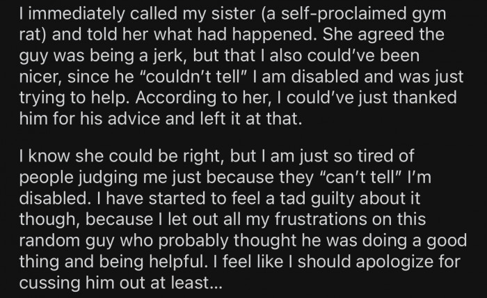 OP was unsure whether her reaction was appropriate and decided to get her sister's opinion.