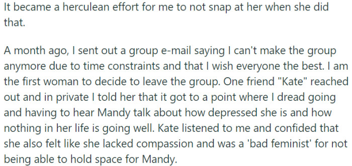 OP Decided to Leave the Group Due to Mandy's Constant Negativity