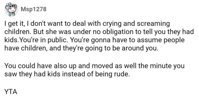 Some Redditors feel that any public place runs the chance of children existing