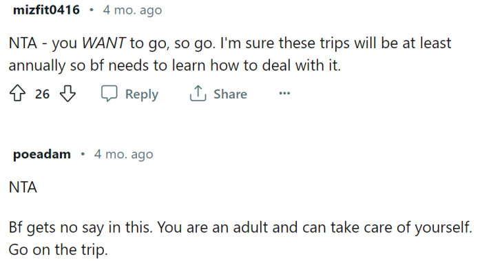 Boyfriend needs to learn how to deal with it.