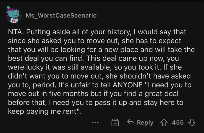 You have to move out but only when I don't need you anymore.