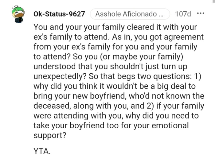 Why did the OP take her boyfriend as an emotional support?