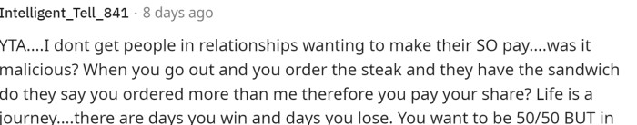 This comment has two parts, and it is one of the only comments that states that OP is TA in this situation. The second part is below.