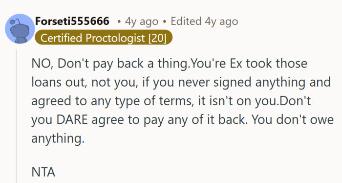 A firm reminder that consent applies to debts too. If you never agreed, it is not yours to carry.
