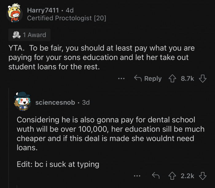 OP should at least offer as much as he's paying for his son.