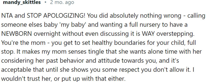 OP's Mother-in-Law's Past Behavior and Disrespect Towards Her Raise Concerns About Trusting Her with Alone Time with the Baby