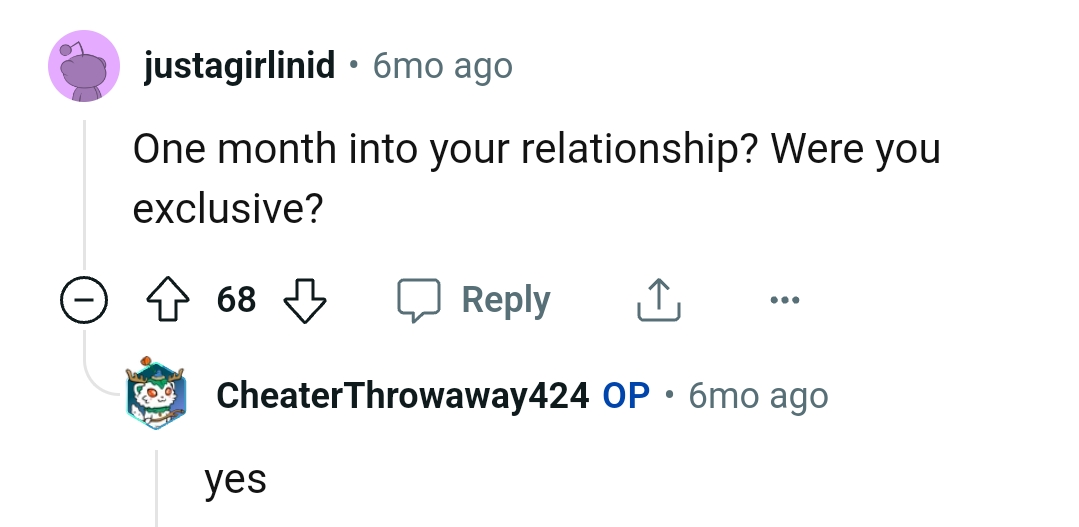 This Redditor wants to know if they were exclusive, and an answer was given