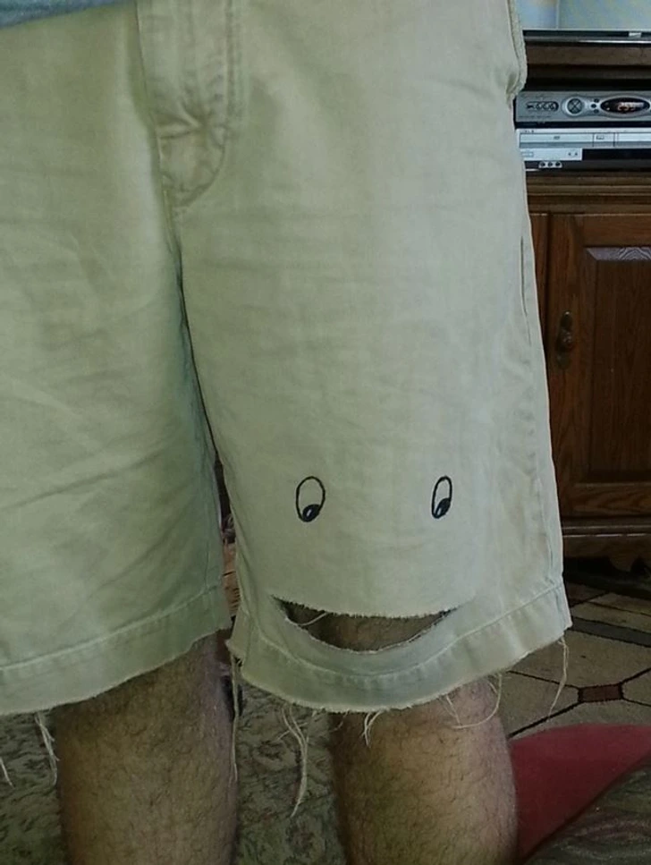 14. “Ripped my pants today, so I had to improvise.”