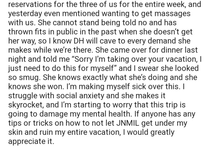 OP needs advice on how to stop their MIL from getting under their skin