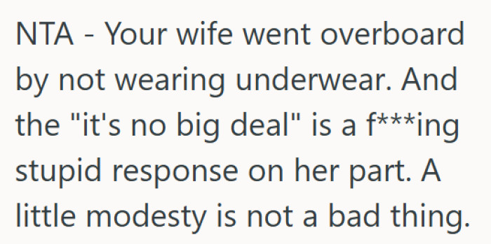 OP's wife went too far by not wearing underwear.