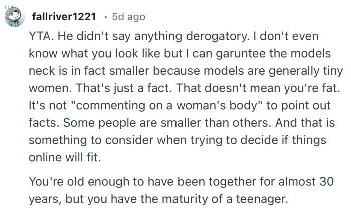 “You're old enough to have been together for almost 30 years, but you have the maturity of a teenager.”