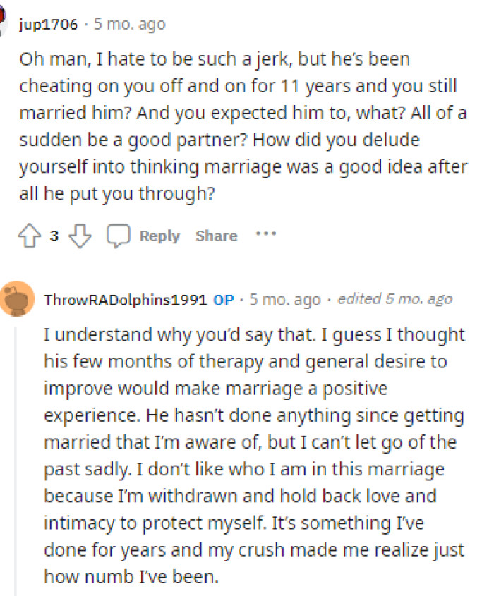 OP gives some more insight in this comment as she explains her thoughts and feelings on the situation and the past.