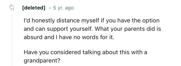“What your parents did is absurd, and I have no words for it.”