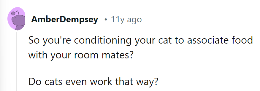 Roommates as Pavlovian cues for kitty cravings? Paws for thought on that one!