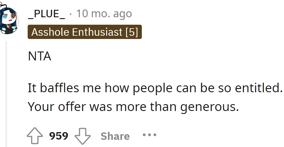 His offer was generous