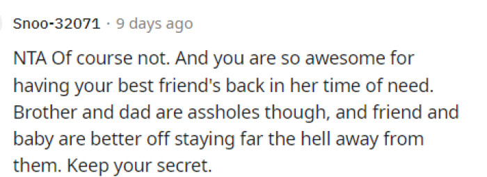 OP is in the right for having her best friend's back and telling her what she deserved to hear.