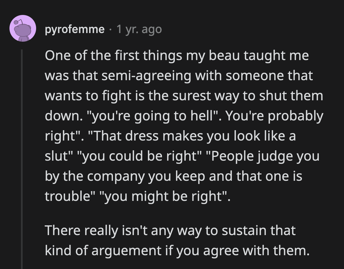 OP can try this approach next time her grandma gives her a lecture about her journey to hell.