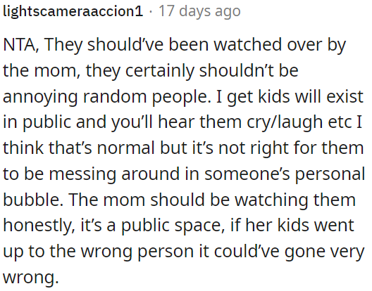 The mom should have been watching them to prevent any potential problems.