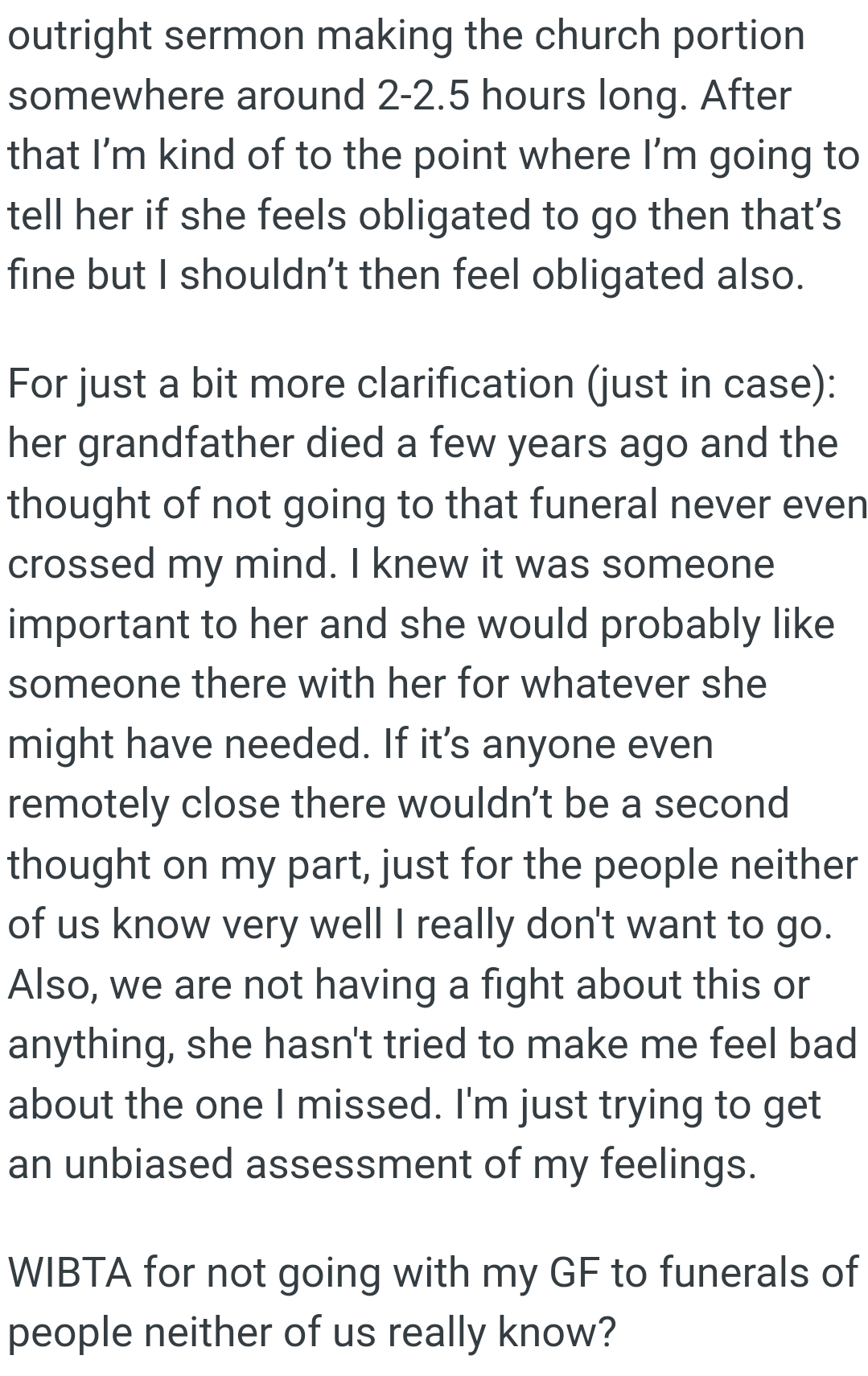 She hasn't tried to make OP feel bad about the one he missed