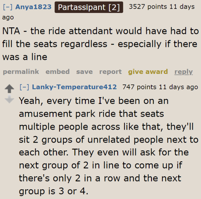 Even if he had listened to the parents, the attendant would still have seated them in the same car.