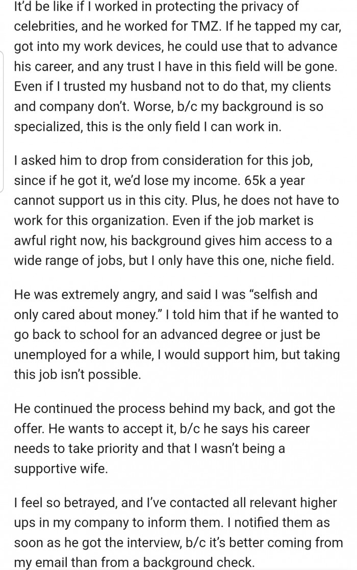 She had no option but to ask him to decline the offer. But hubby wasn't going to just give in to such a request when this was literally a dream come true.