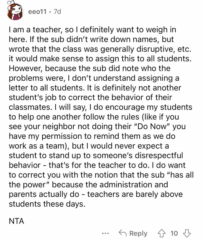 #18 The teacher should be the one to handle the class.