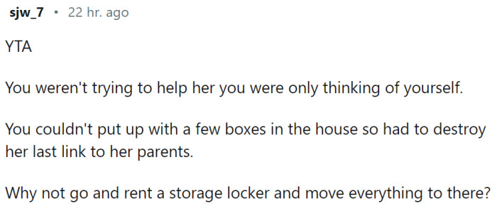 OP was not trying to help his wife - he was just thinking about himself