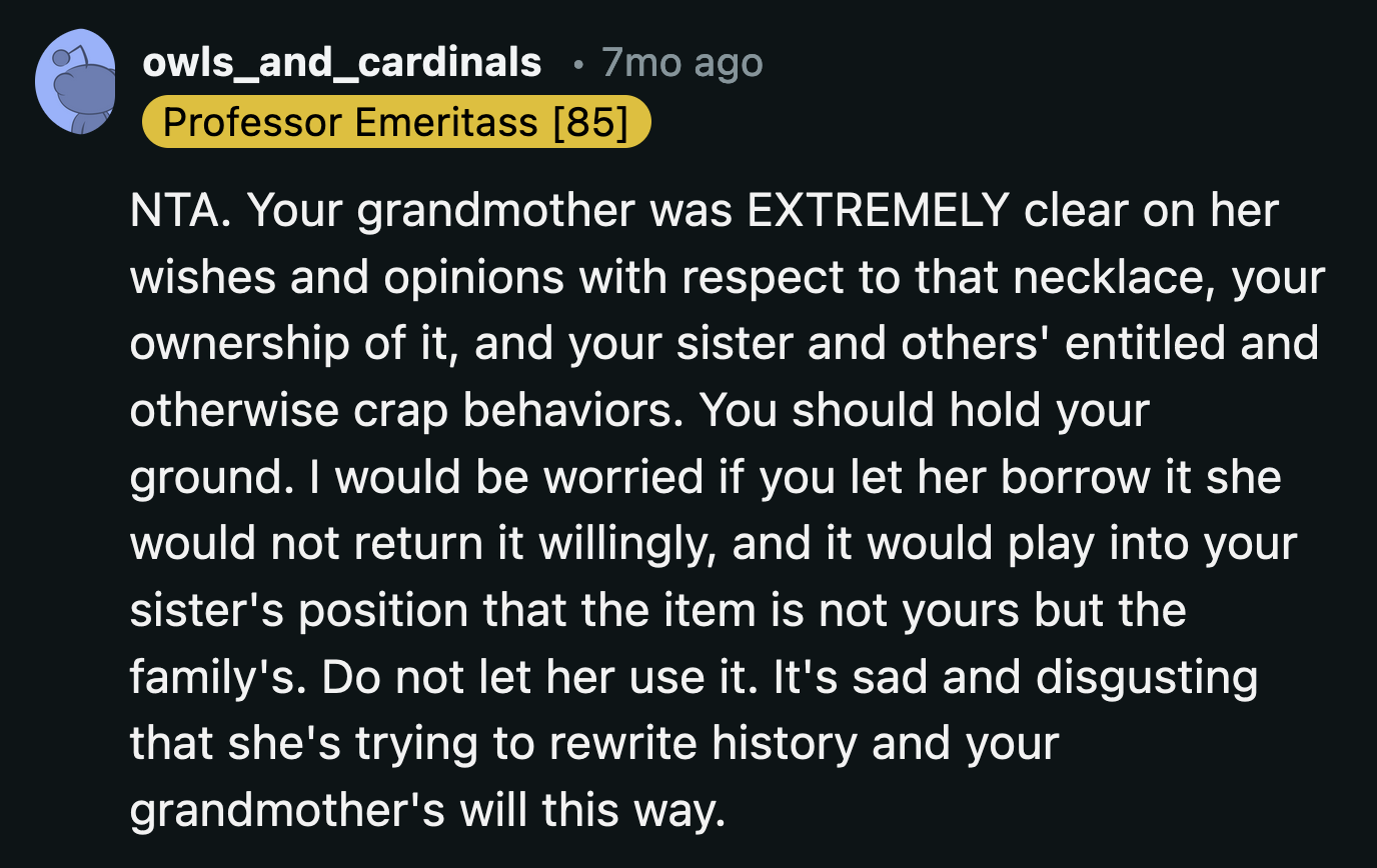 OP should recall her grandma's letters if she feels her resolve weakening.