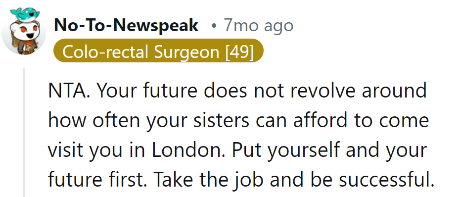 London beckons for her, not her sisters. Embrace the job and let success lead the way!