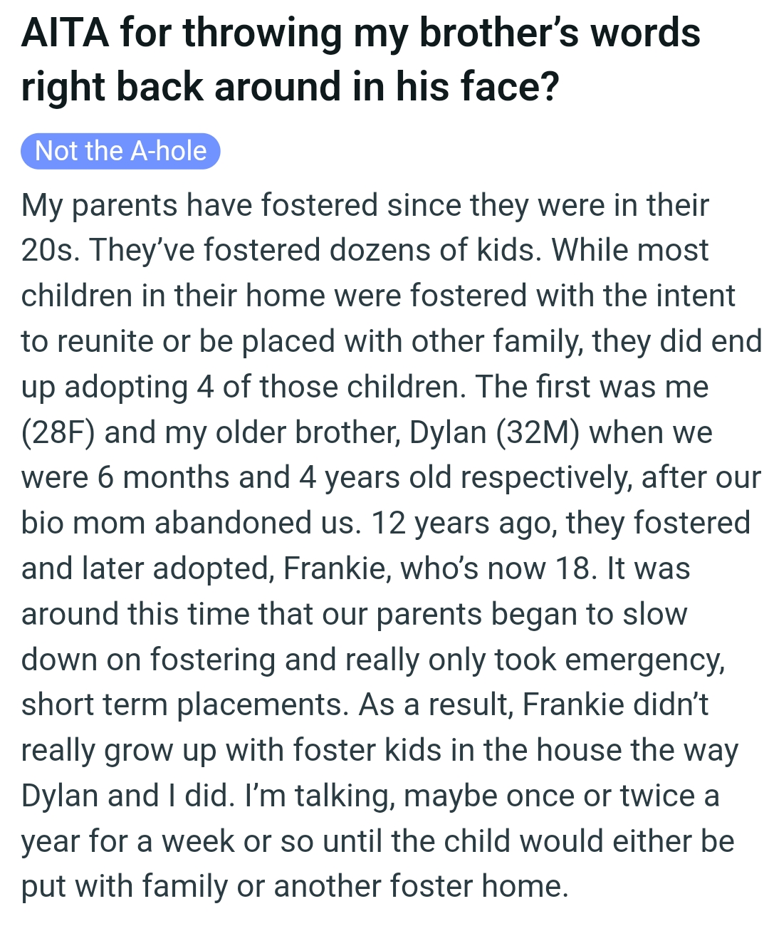 The OP kicks off her story