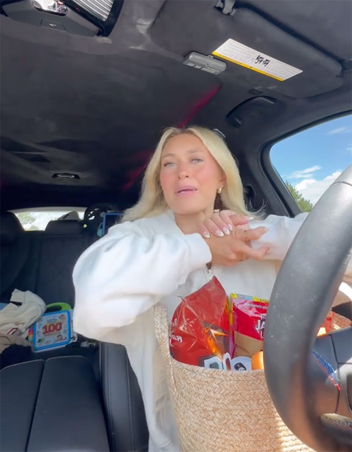 The gift basket included Doritos, Goldfish crackers, Gatorade, Monster drinks, gummies, and beef jerky.