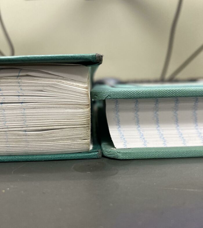"Log Book Used Daily For Two Years vs. Brand New Book"