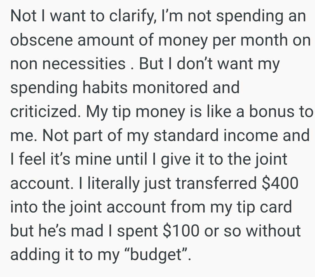 OP's tip money is like a bonus to her and not part of her standard income