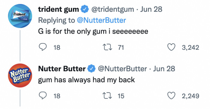 Trident gum was really trying to join in on the fun Nutter Butter seemed to be having