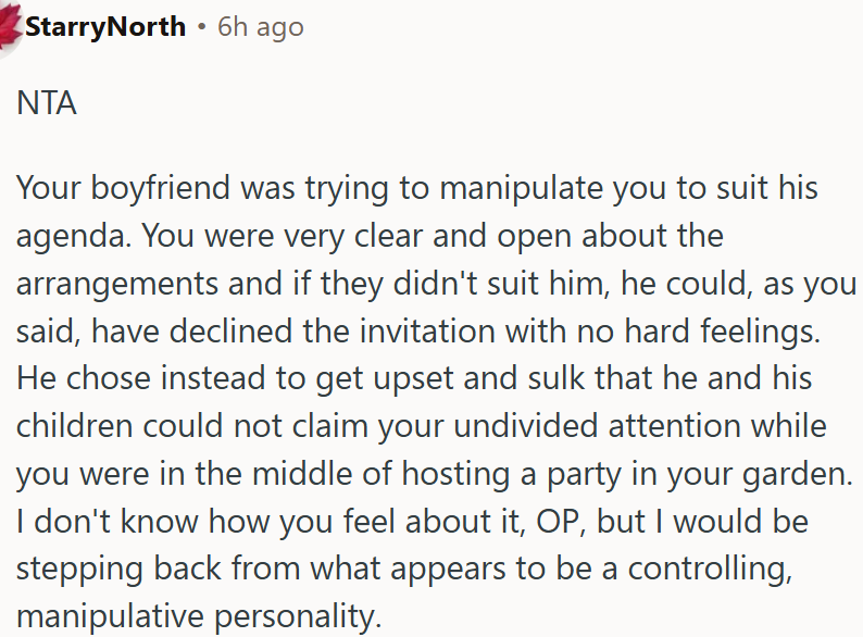 OP's boyfriend was trying to manipulate her.