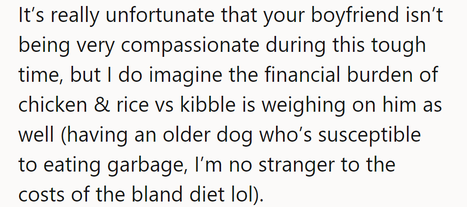 It's tough when compassion clashes with financial worries over a canine cuisine upgrade!
