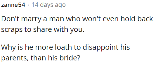 OP should choose a husband who values her more than his fear of disappointing his parents.