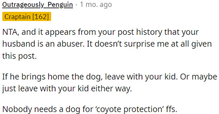 It seems OP's husband might be an abuser based on her post history