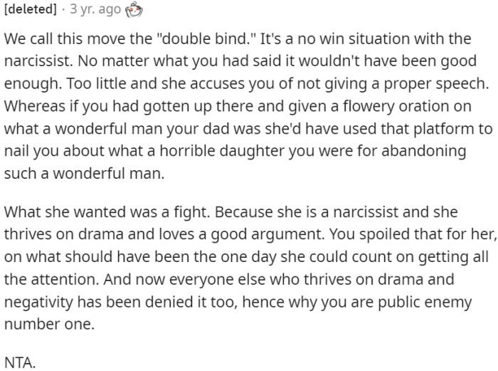 OP's mother sought conflict and drama, wanting attention on a day meant for honoring the deceased