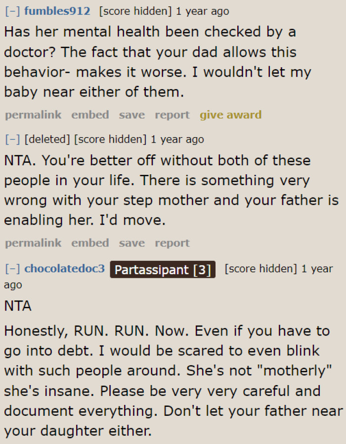 Running far, far away will help them both protect their child.