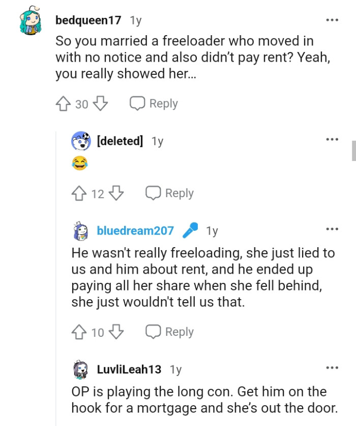 So the OP married a freeloader who moved in with no notice