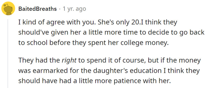 They should've given her a little more time to decide about returning to her studies