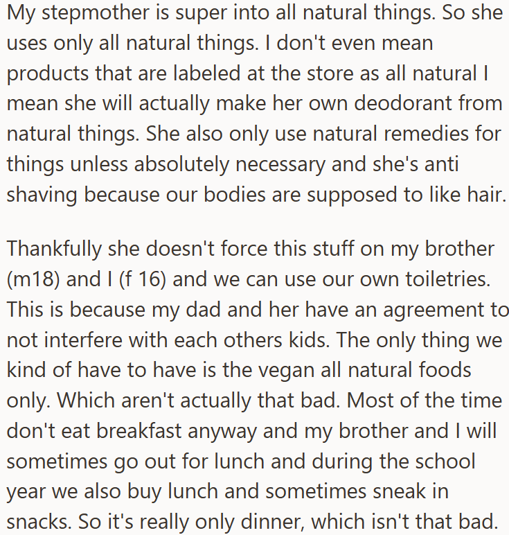 ChatGPT said: Living with a stepmother who follows an all-natural lifestyle.