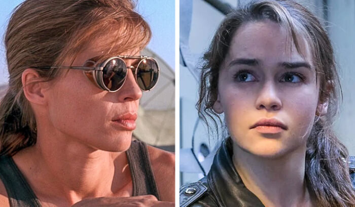 5. Linda Hamilton and Emilia Clarke as Sarah Connor