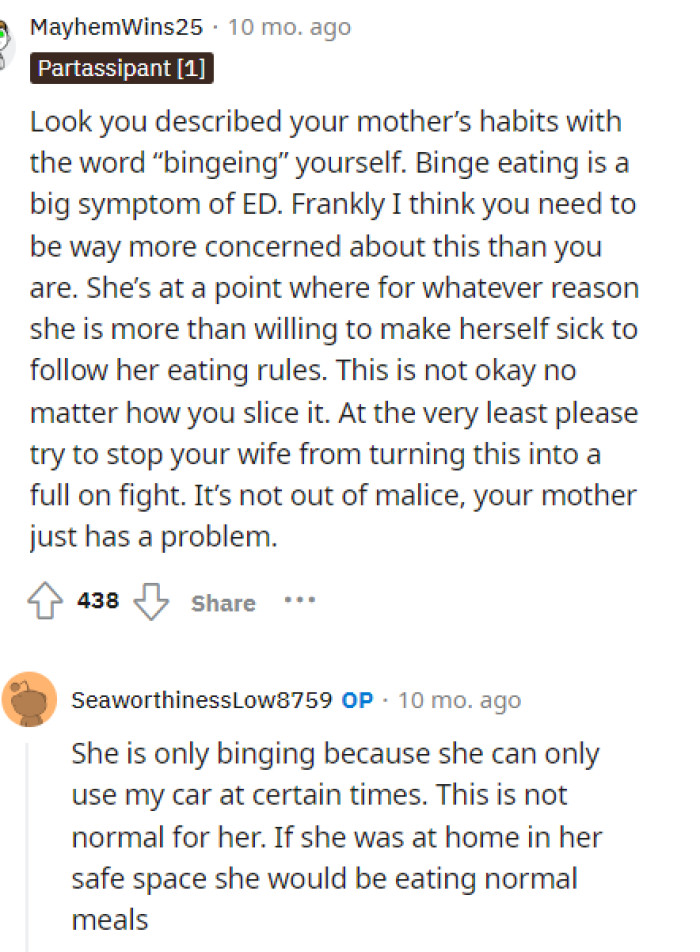 It seems like there's a lot to be said about this, and people are speculating heavily on OP's mom.