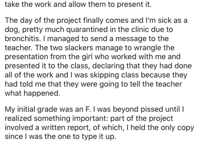 The OP was beyond pissed for getting an F but found out that he still held the upper hand