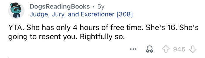 “She’s going to resent you.”