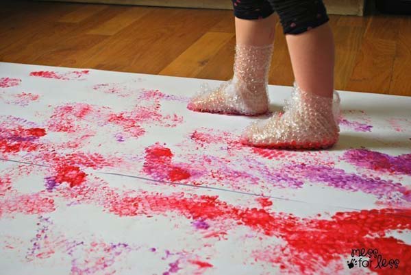 10. You can make stomp paintings if you have extra bubble wrap